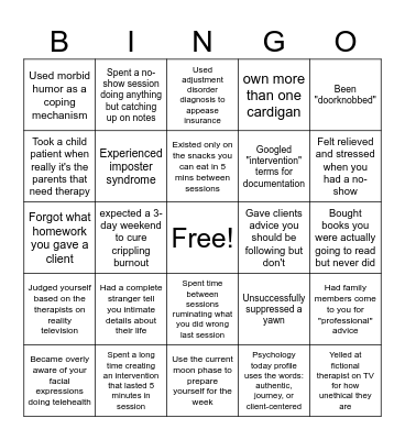 Therapy Life Bingo Card