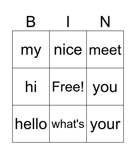 What's your name Bingo Card