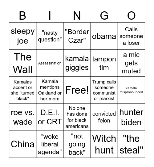 debate Bingo Card