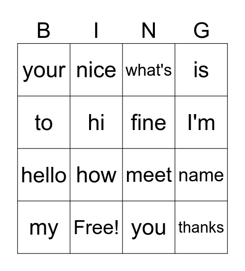 What's your name Bingo Card
