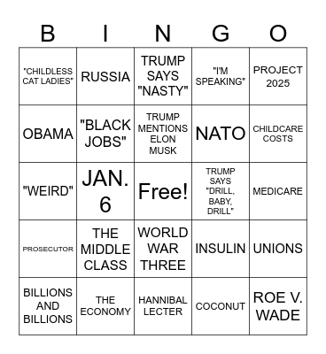 KAMALA VS TRUMP DEBATE BINGO Card