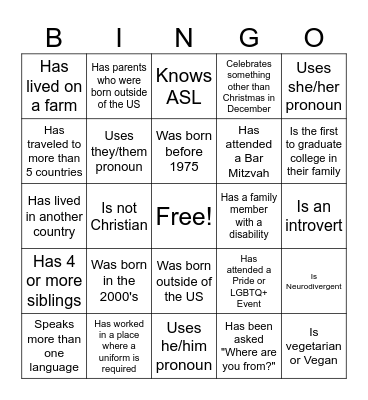 Untitled Bingo Card