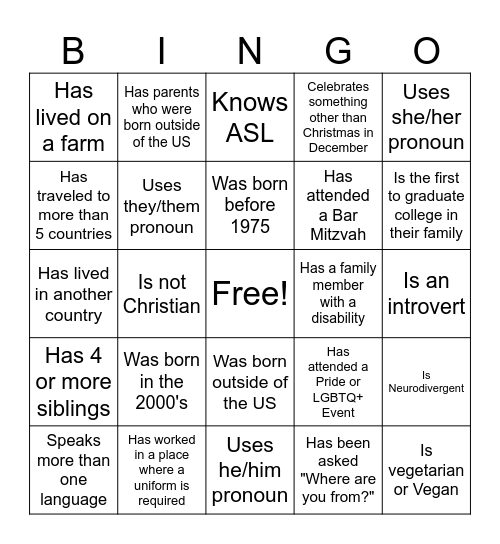 Untitled Bingo Card