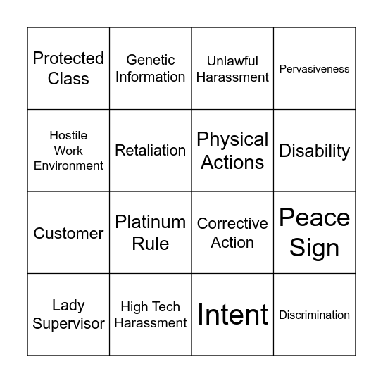 Anti-Sexual Harassment Bingo Card