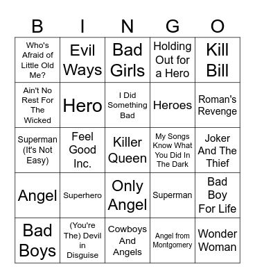 Heroes and Villains Bingo Card