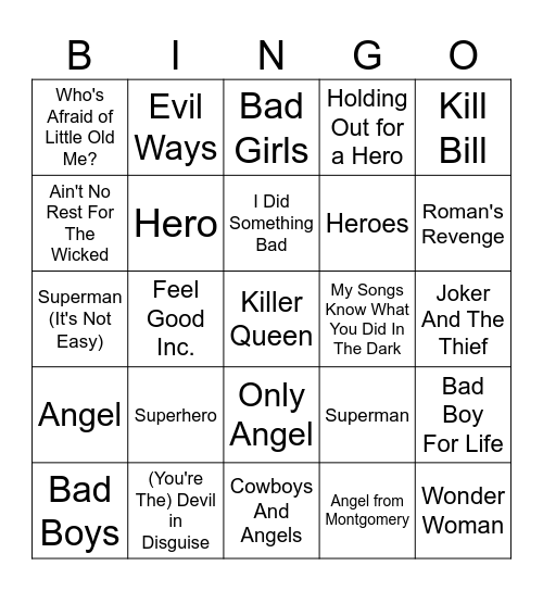 Heroes and Villains Bingo Card