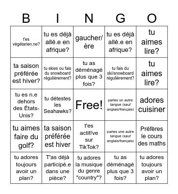 Est-ce que.. Bingo Card
