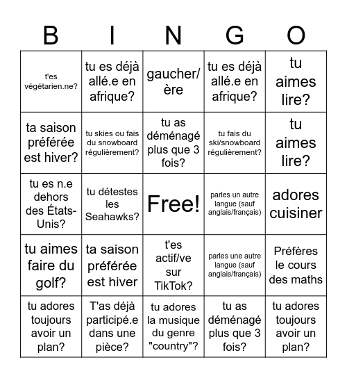 Est-ce que.. Bingo Card