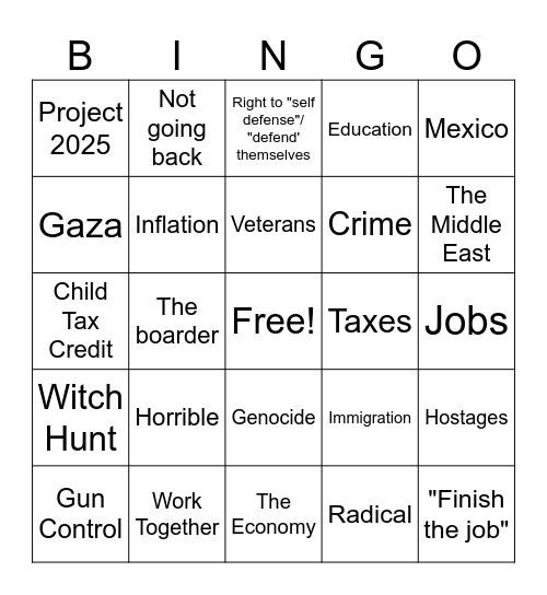 9/10 2024 Presidential Bingo Kamala Harris vs Donald Trump Edition Bingo Card