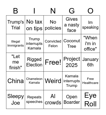 Presidential Debate Bingo Card Bingo Card