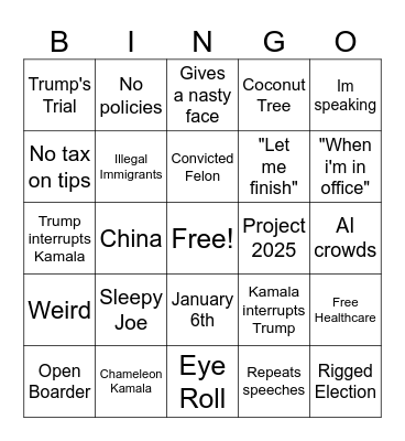 Presidential Debate Bingo Card Bingo Card