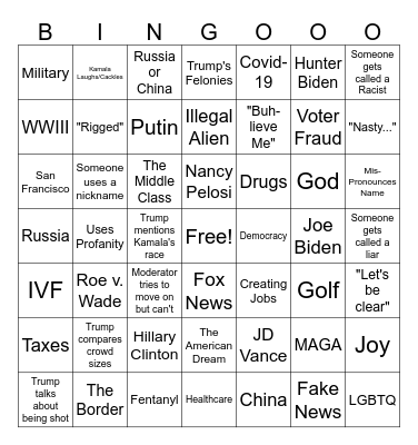 Debate Bingo Card