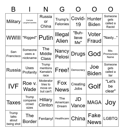 Debate Bingo Card