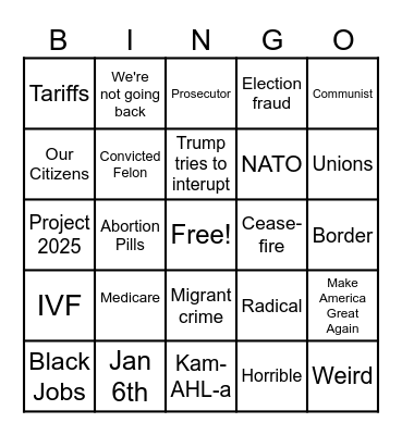 2024 Presidential Debate BINGO Card