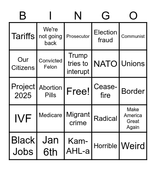 2024 Presidential Debate BINGO Card