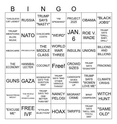 KAMALA VS TRUMP DEBATE BINGO Card