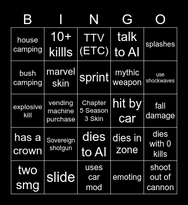 Fortnite Bingo Card