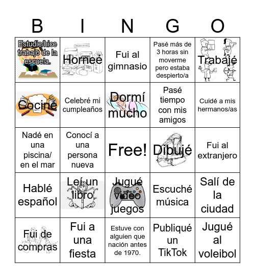 ¿Qué hiciste durante tus vacaciones? Bingo Card