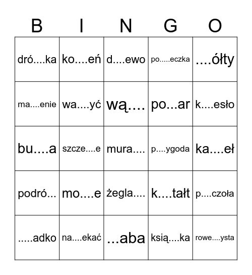 Ortografia ż, rz,sz Bingo Card