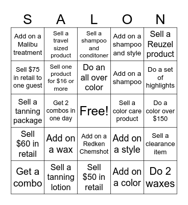 Salon Bingo Card