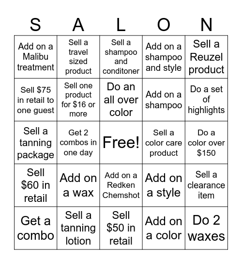 Salon Bingo Card