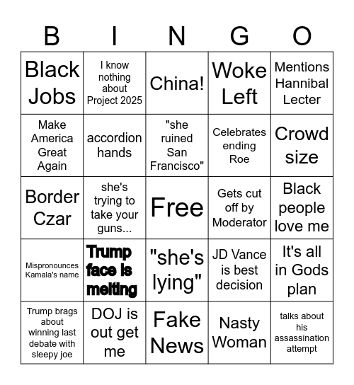 Dumb Trump Bingo Card