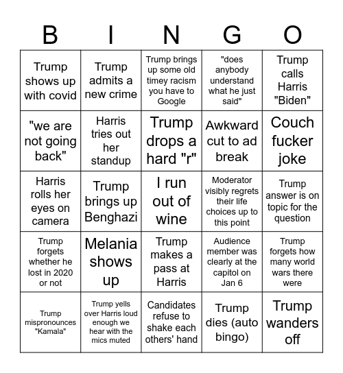 Debate bingo god help us all Bingo Card