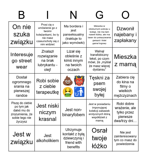 ZjeBINGO - Historie randek Marcelki Bingo Card