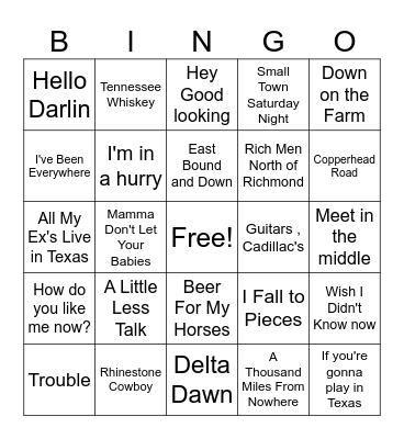 Country/Western 2 Bingo Card