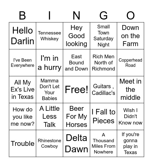 Country/Western 2 Bingo Card