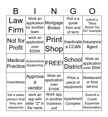 Credit Appreciation Week Bingo Card
