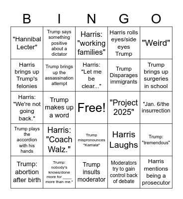 2024 Presidential Debate Bingo Card