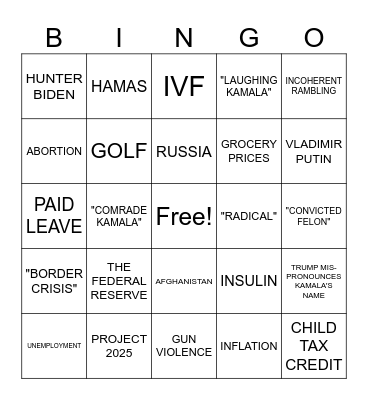 HARRIS TRUMP DEBATE BINGO Card