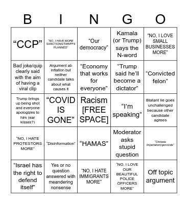 9/11 Eve Hitler Debate Bingo Card