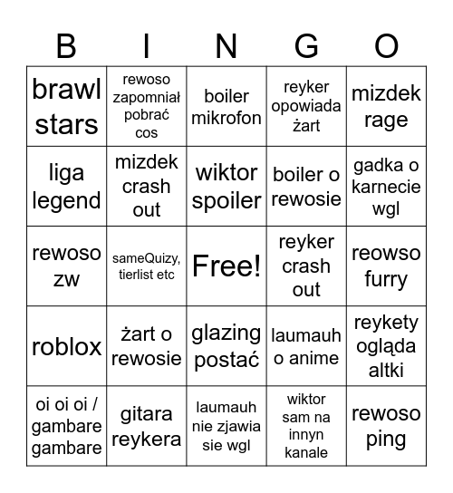 CZERWONO KOSZULKĘ Bingo Card