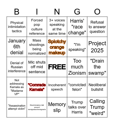 Debate BINGO Card