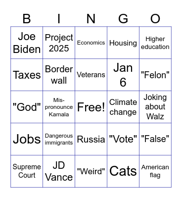 Trump vs Harris Debate Bingo Card