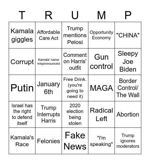 Debate Night Bingo Card