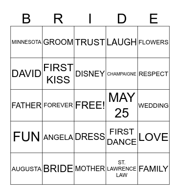 ANGELA's SHOWER  3/24/13 Bingo Card