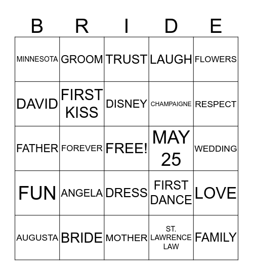 ANGELA's SHOWER  3/24/13 Bingo Card