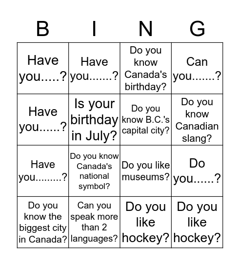 Get To Know You Bingo!! Bingo Card