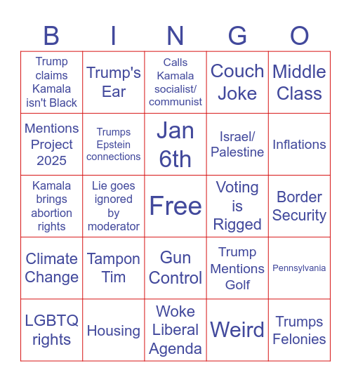 Debate Bingo Card