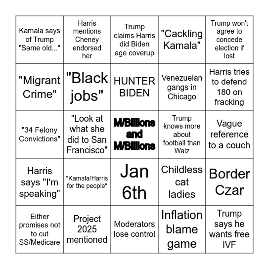 debate. Bingo Card