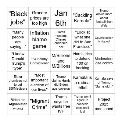 debate. Bingo Card