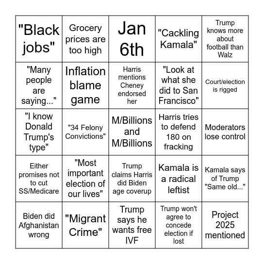 debate. Bingo Card