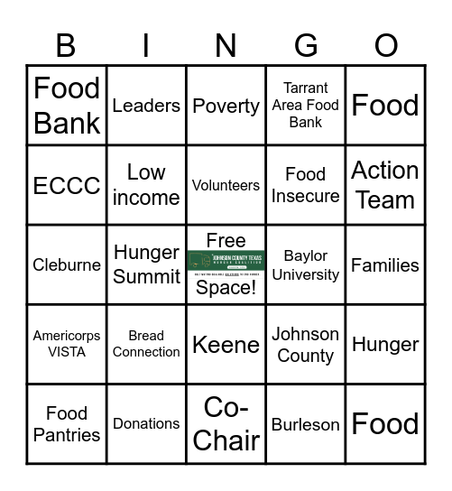 Johnson County Hunger Summit Bingo Card