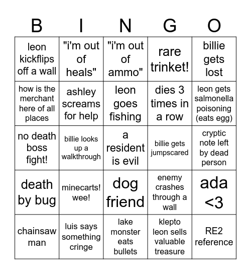 heybillierae RE4 BINGO Card