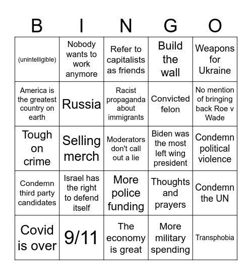 Debate Bingo Card