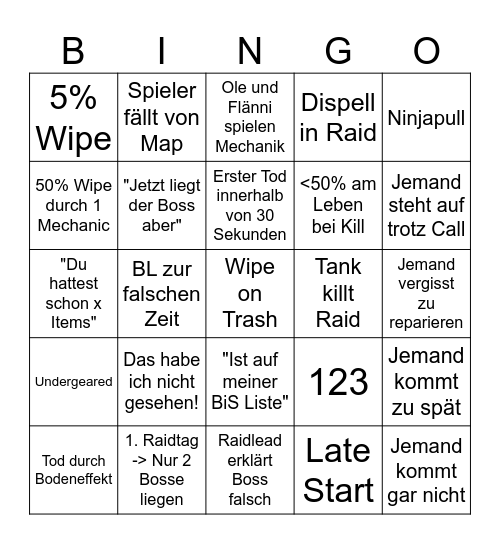 WoW Raid Bingo Card