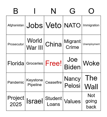 Presidential Debate Bingo 2024 Bingo Card